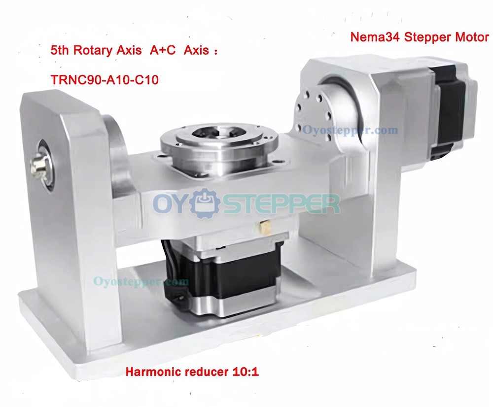 Rotary 5th Axis A+C Axis Harmonic Drive Speed Reducer 10:1 100mm Chuck with Nema 34 Stepper Motor